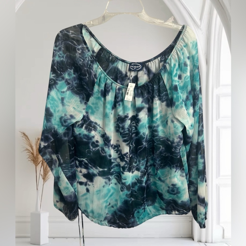 SCOOP NYC New 3/4 sleeve sheer artsy dark romance printed top USA